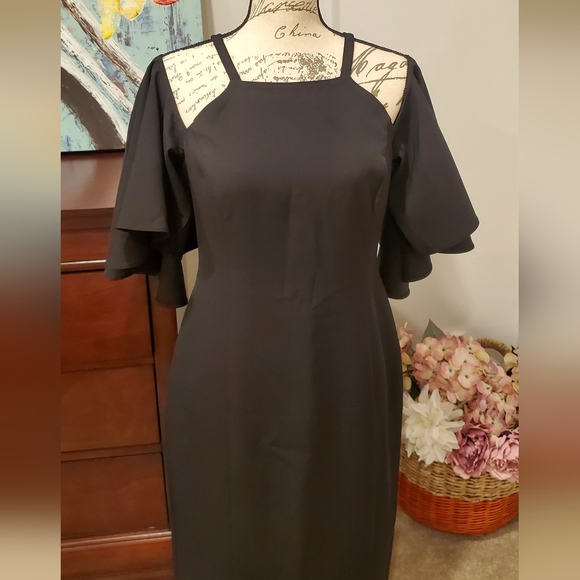 Vince Camuto Dresses & Skirts - Vince Camuto Woman Black Formal Dress.Cold Shoulder Flounce Sleeve Size 8